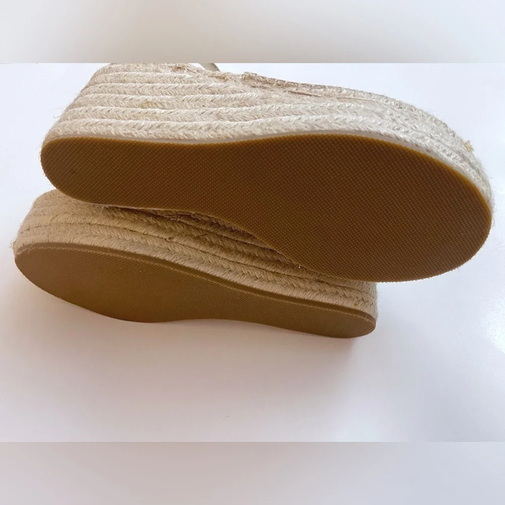 New Soludos Suede Beige Espadrille Wedge Sandals Boho Resortwear Vacation